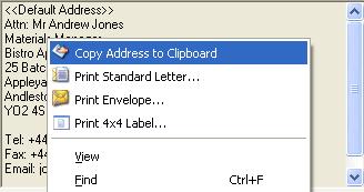 Address and Contact additional context menu functions.