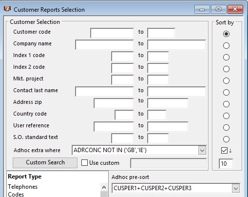 Typical Report Selection Window.