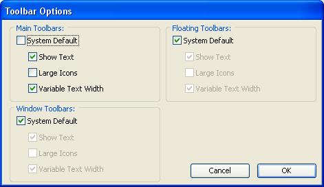 Toolbar Control options.