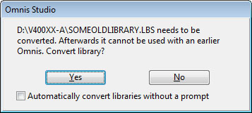 Library conversion confirmation dialogue.