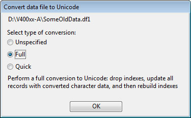 Datafile conversion confirmation dialogue.