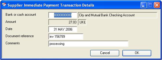 Supplier Immediate Payment Transaction Details