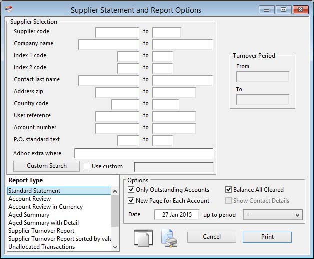 Supplier Statement and Report Options