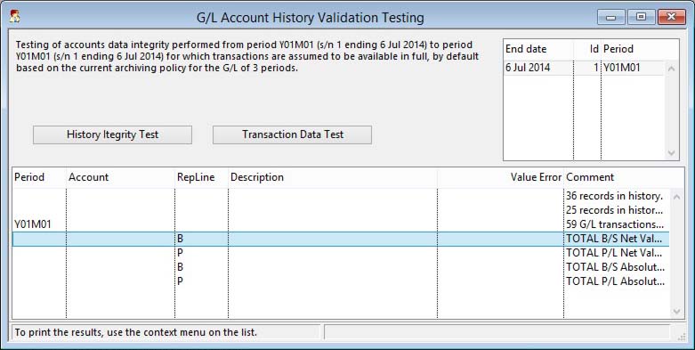 G/L Account History Validation Testing