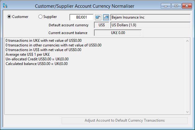 Customer/Supplier Account Currency Normaliser