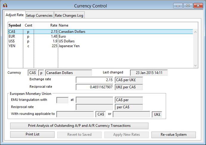 Currency Control - Adjust Rate pane