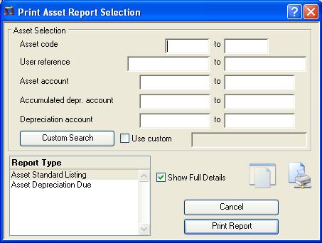 Print Asset Report Selection