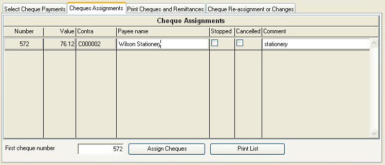 Bank Cheque Review and Printing - Cheques Assignments pane