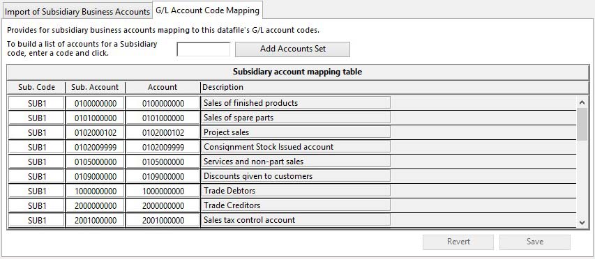 Account Consolidation - Import from Subsidiary - G/L Account Code Mapping pane