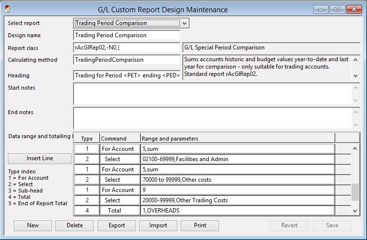 G/L Custom Report Design Maintenance