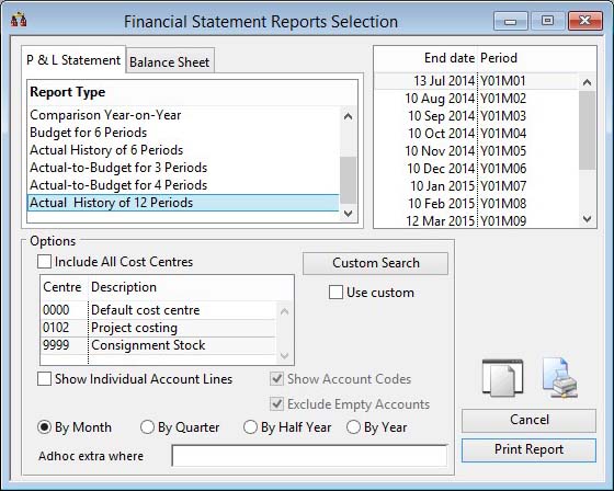 Financial Statement Reports Selection