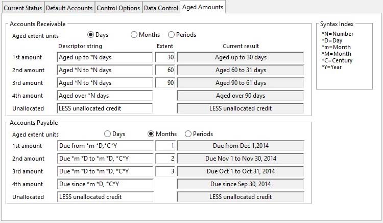 Account Manager Controls Maintenance - Aged Amounts