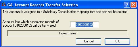 G/L Account Records Transfer Selection
