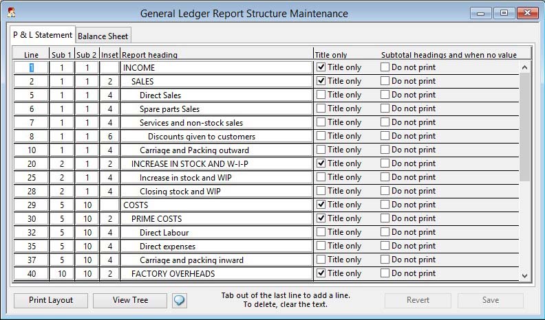 General Ledger Report Structure Maintenance