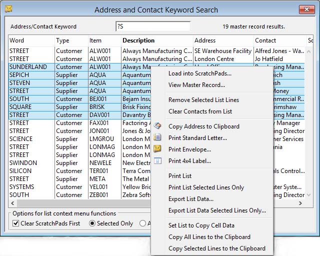 Address and Contact Keyword Search