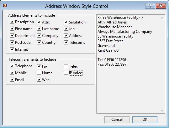 Address Window Style Control