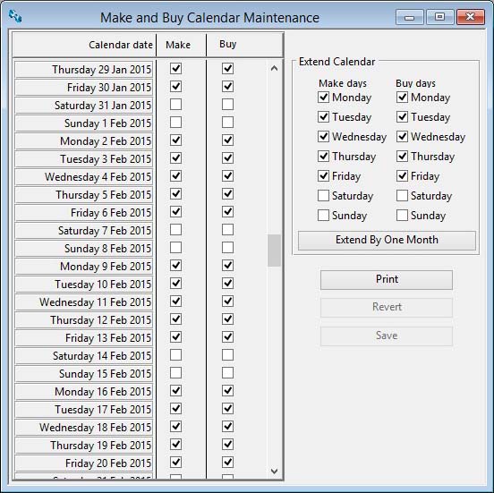 Make and Buy Calendar Maintenance