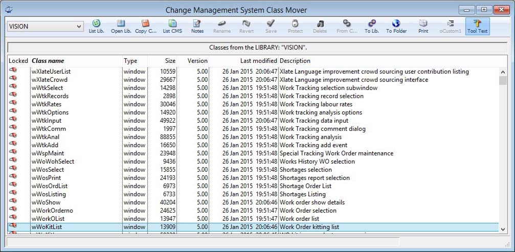 Change Management System Class Mover Window
