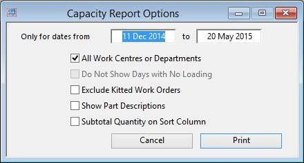 Capacity Report Options