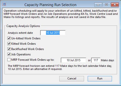 Capacity Planning Run Selection