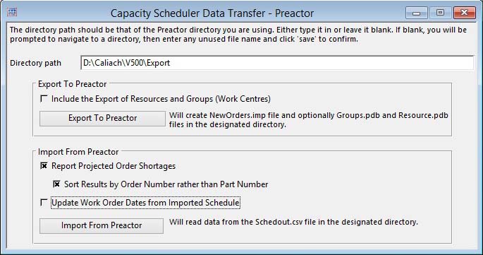 Capacity Scheduler Data Transfer - Preactor
