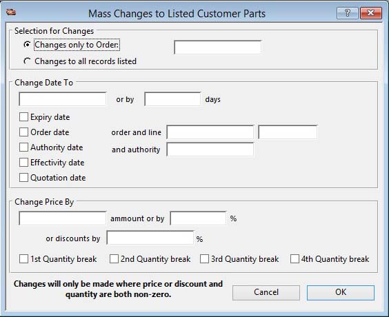 Mass Changes to Listed Customer Parts