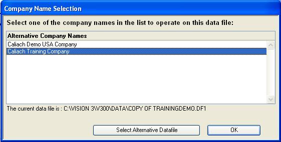 Company Name Selection window