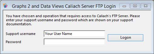 Graphs 2 and Data Views Caliach Server FTP Login window