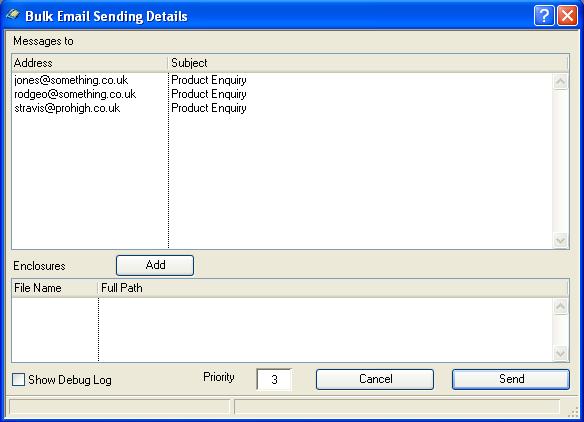 Buld Email Sending Details window