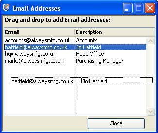 Email Addresses window.