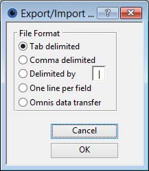 Export/Import Format Selection window