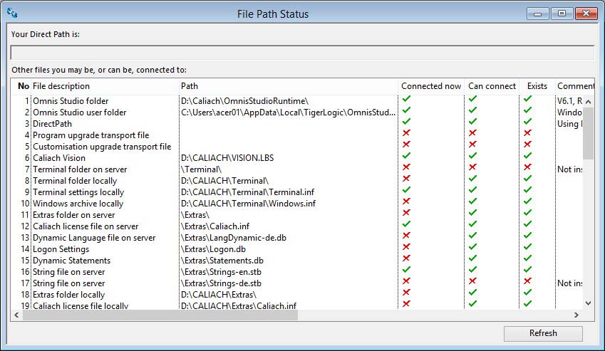 File Path Status window