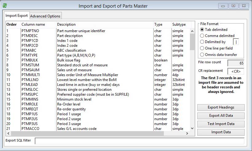 Import Export Control - Import Export pane