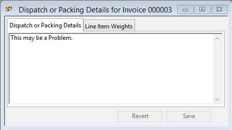 Dispatch or Packing Details - Dispatch or Packing Details pane