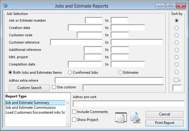 Jobs and Estimate Reports