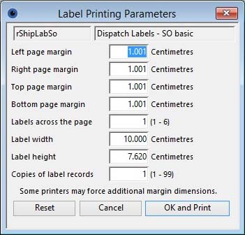 Label Printing Parameters