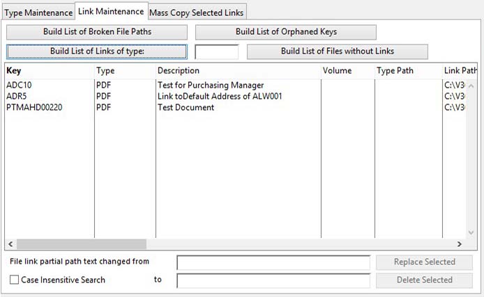 Link System Maintenance - Link Maintenance tab pane