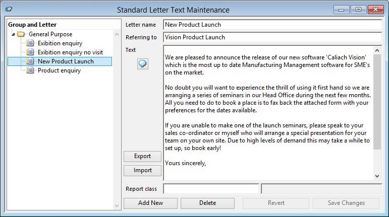Standard Letter Text Maintenance