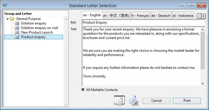Standard Letter Selection