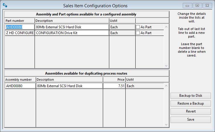 Sales Item Configuration Options