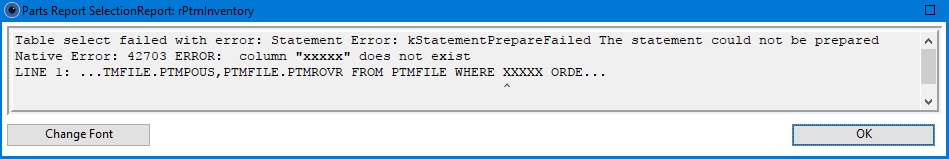 SQL OK error message.