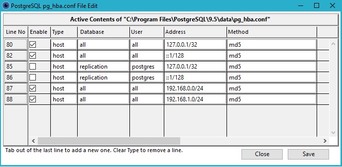 PostgreSQL pg_hba.conf File Edit