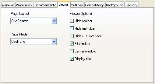 PDF Advanced Options - Viewer tab pane