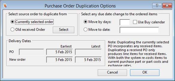 Purchase Order Duplication Options