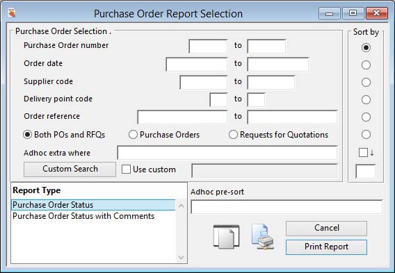 Purchase Order Report Selection