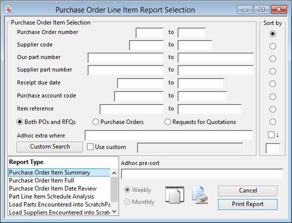 Purchase Order Item Report Selection