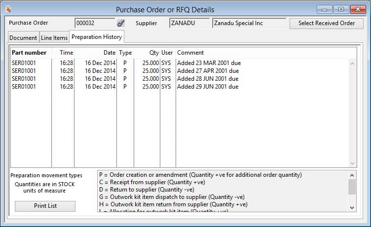 Purchase Order or RFQ Details - Order Preparation pane