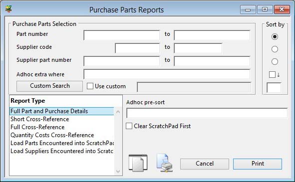 Purchase Parts Reports