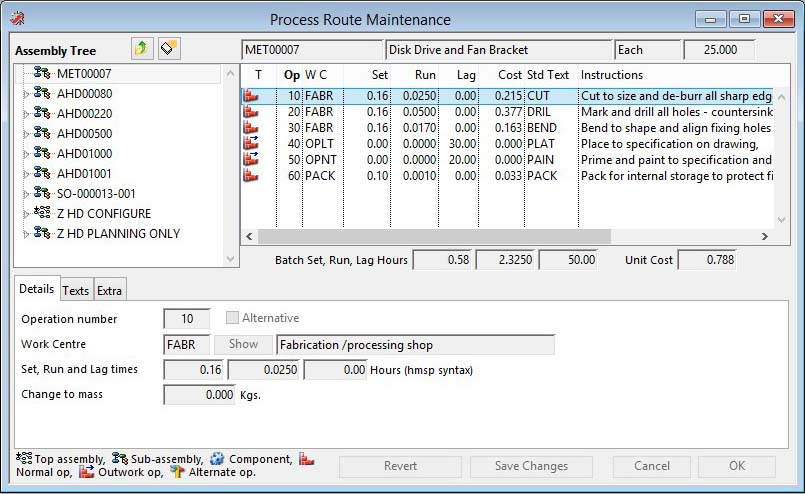 Process Route Maintenance - Details pane