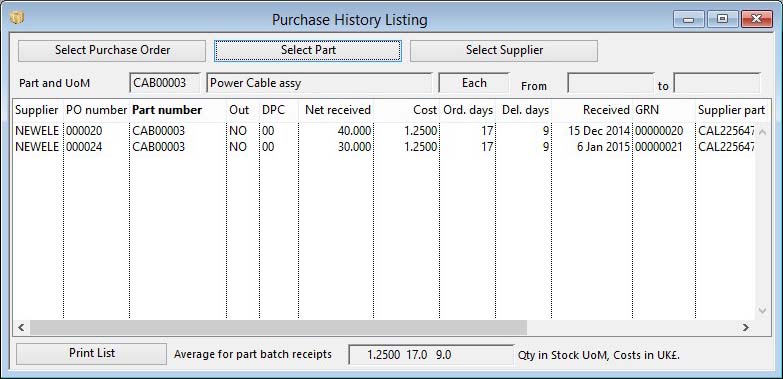 Purchase History List